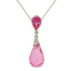 Briolette Cut Pink Topaz Diamond White Gold Dangle Pendant Necklace