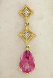Pear cut Pink Topaz Gold Double Square Pendantpear 
