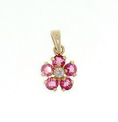 Pink Topaz and Diamond 14K Gold Flower Pendantpink 