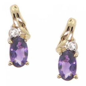 10KT Yellow Gold Stud Earrings w/ Amethyst & Diamondyellow 