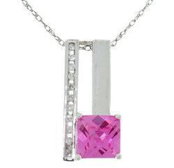 Fancy Square Pink Topaz & Diamond White Gold Pendant w/chainfancy 