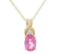 Oval Pink Topaz and Diamond Gold Pendant Necklace