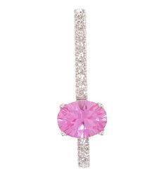 Oval Pink Topaz Diamond 14k Gold Stick Pendantoval 