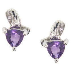 Colorful Amethyst and Diamond Gold (10K White) Stud Earringscolorful 