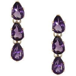 Pear Cut Amethyst Gold Dangle Earrings-Prong Set Jewelspear 