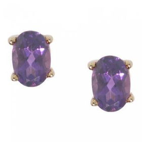 New 10KT Yellow Gold Oval Amethyst Earrings Studsyellow 