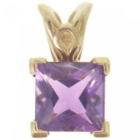 14KT Yellow Gold Pendant w/ Princess Cut Amethyst Gemyellow 
