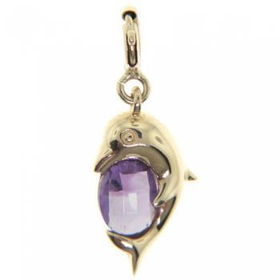 14KT Yellow Gold Dolphin Pendant w/ Amethyst Gemstoneyellow 