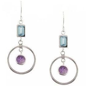 New Violet Round Shape Amethyst Blue Topaz White Gold 14K Drop Earringsviolet 