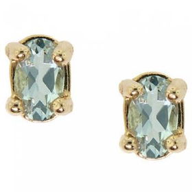 New Blue Oval Shape Aquamarine Yellow Gold  10K Stud Earringsblue 