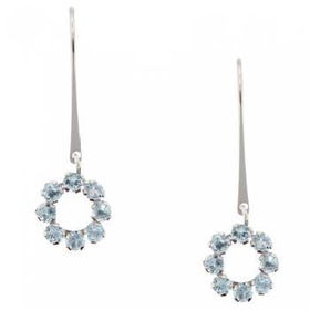 New Blue Round Shape Aquamarine White Gold  10K Dangle Earringsblue 