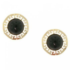 New 14K Yellow Gold Greek Key Black Onyx Earrings Studsyellow 