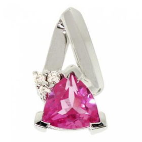 Solid White Gold Pendant Created Pink Sapphire Diamondsolid 