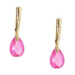 Created Pink Sapphire 14K Gold Dangle Earrings-Briolette Cutpink 