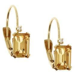 Emerald Cut Citrine and Diamond Hoop Earrings in 14K Yellow Goldemerald 