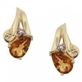 Yellow Gold Stud Earrings Citrine Diamond w/ Drop Postyellow 