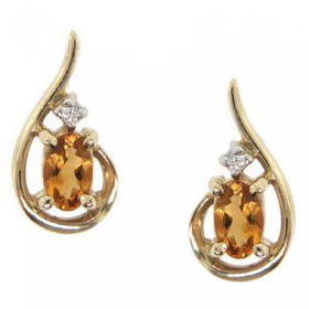 Ladies Yellow Gold Stud Earrings Oval Citrine Diamondladies 
