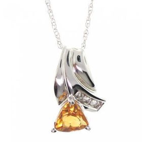New White Gold Pendant Necklace Citrine & Diamond Gemswhite 