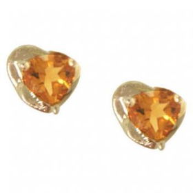 Yellow Gold Stud Earrings & Heart Shaped Citrine Gemsyellow 