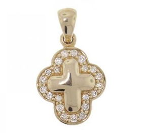 14KT Yellow Gold Puff Cross w/ Diamonds 1/4 Cttwyellow 