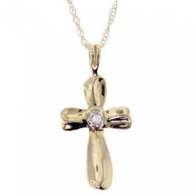 14K Solid Gold Cross Pendant Necklace Diamond Solitairesolid 