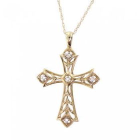 Yellow Gold Ornate Scroll Cross Pendant w/ Diamondsyellow 