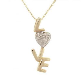 10KT Yellow Gold Love Pendant & Diamond Necklaceyellow 
