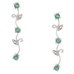 Emerald and Diamond White Gold Flower Drop Earrings-Unearth Your Potentialemerald 