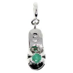 Round Emerald 14K White Gold Slipper Dangle Pendant/Charmround 