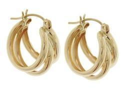 Genuine 14K Gold Triple Hoop Earringsgenuine 