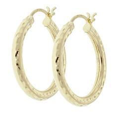 Genuine 14K Gold Diamond Cut Hoop Earringsgenuine 