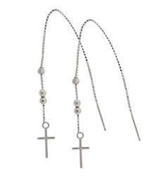 Genuine White Gold Cross Threader Earringsgenuine 