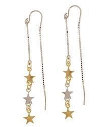 Genuine Two-tone Gold Star Threader Earringsgenuine 