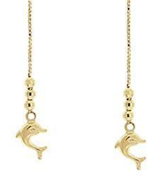 Genuine Gold Dolphin Threader Earringsgenuine 