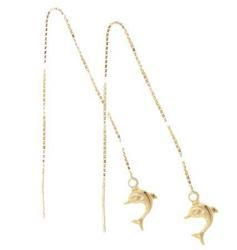 Genuine Gold Dolphin Threader Earringsgenuine 