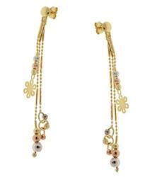 Genuine Tri-tone Gold Dangle Flower Earringsgenuine 