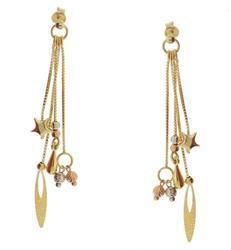 Genuine Tri-tone Gold Dangle Star Earringsgenuine 