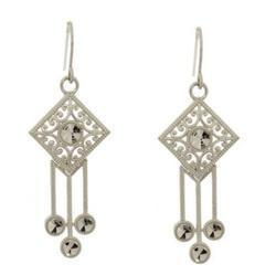 Diamond cut 14K White Gold Dangle Earringsdiamond 