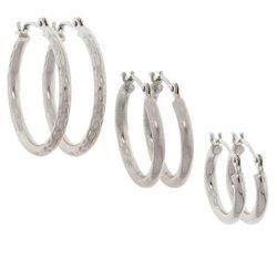 14K White Gold Hoop Earrings Setwhite 