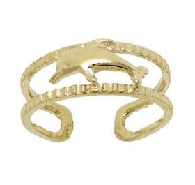 Solid 10KT Yellow Gold Adjustable Dolphin Toe Ring Newsolid 