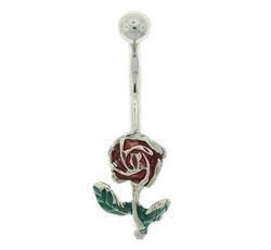 14K White Gold Red Rose Belly Ringwhite 