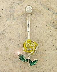 14K White Gold Yellow Rose Belly Ring