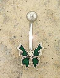 White Gold  Green Butterfly Belly Ring