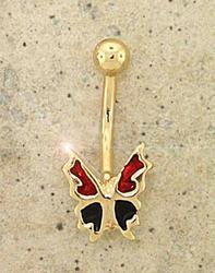 Gold Black and Red Butterfly Belly Ring