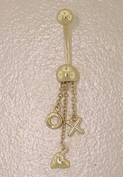 14K Gold 'XO' Heart Dangle Belly Ring