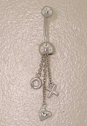 14K White Gold 'XO' Heart Dangle Belly Ring