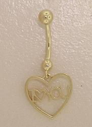 14K Gold Dangle I LOVE YOU Heart Belly Ring