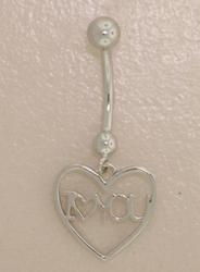 14K White Gold Dangle I LOVE YOU Heart Belly Ring