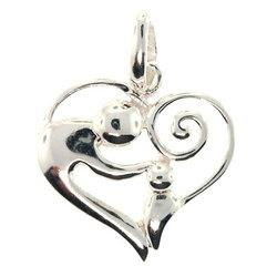 Sterling Silver Mother and Child Dangle Heart Pendantsterling 