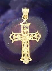 Diamond Cut 14K Gold Cross Crucifix Pendantdiamond 